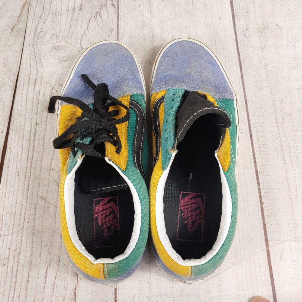 Vans Men 7 Women 8.5 - Classic Old Skool Shoes - Mix n Match Yellow Green Suede - Picture 13 of 14